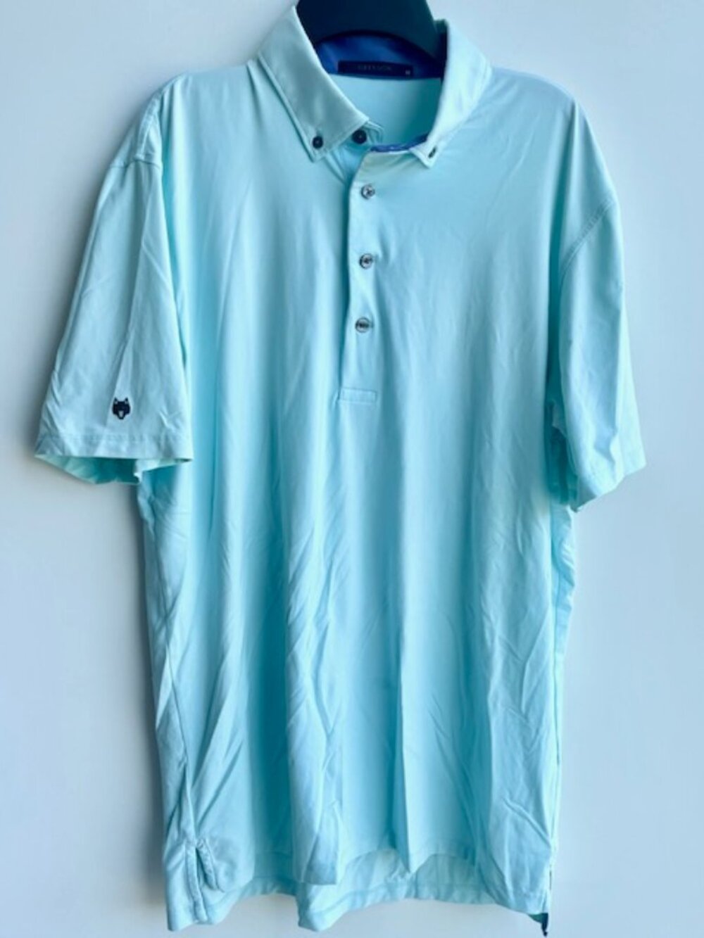 Greyson Polo Shirt Mens M Light Blue Golf Performance Wolf Emblem